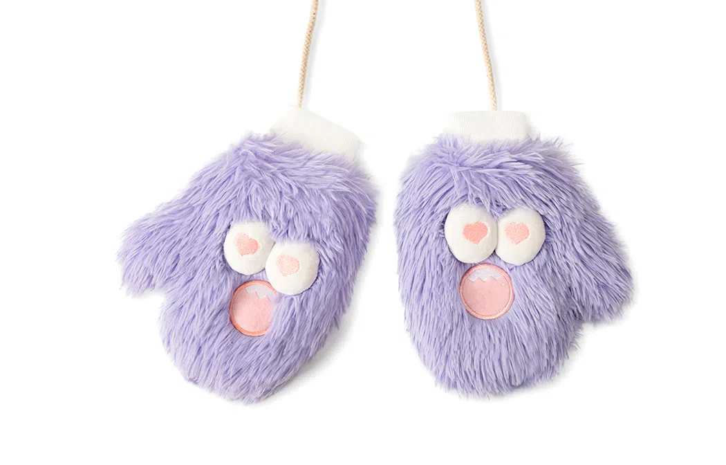 白卷 保暖防寒卡通长毛小怪兽 绒线手套 男女同款情侣款