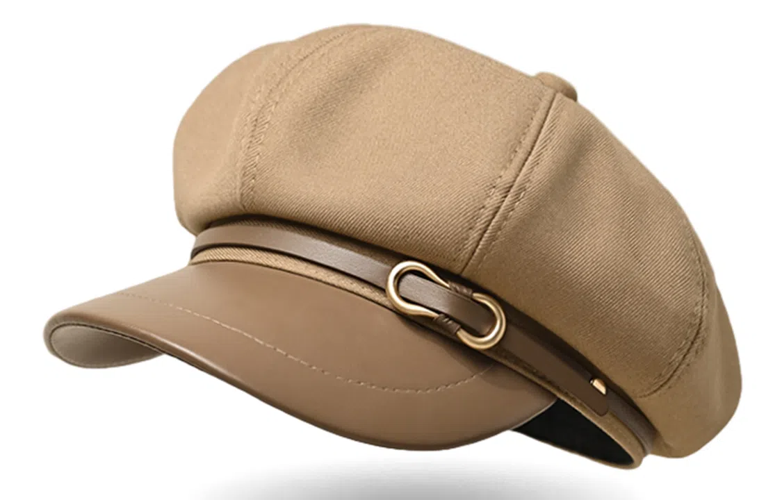 优幽兰 韩版显脸小八角简约纯色防风防寒大头围设计感高级感小众 聚酯纤维 贝雷帽 女款