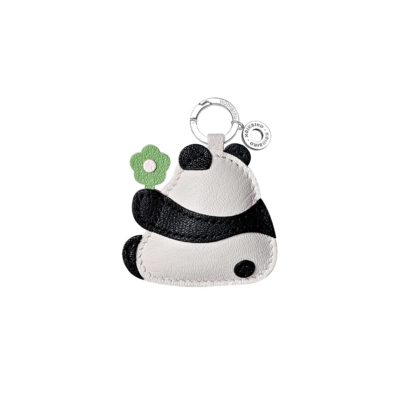 后鸟 大熊猫花花可爱呆萌包包挂件挂饰吊饰品车挂小众 小羊皮 钥匙扣 男女同款情侣款 黑白