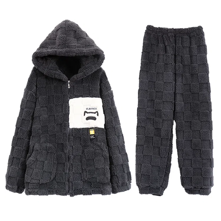 兰缪 秋冬季珊瑚绒睡衣 加厚加绒家居服 家居套装  男款  黑色