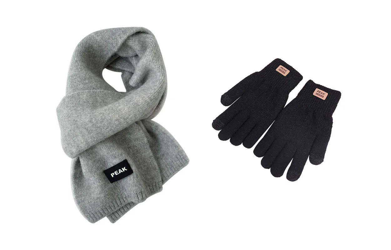 匹克 秋冬季新款韩版保暖加厚针织纯色 绒线围巾 男女同款情侣款 两件套