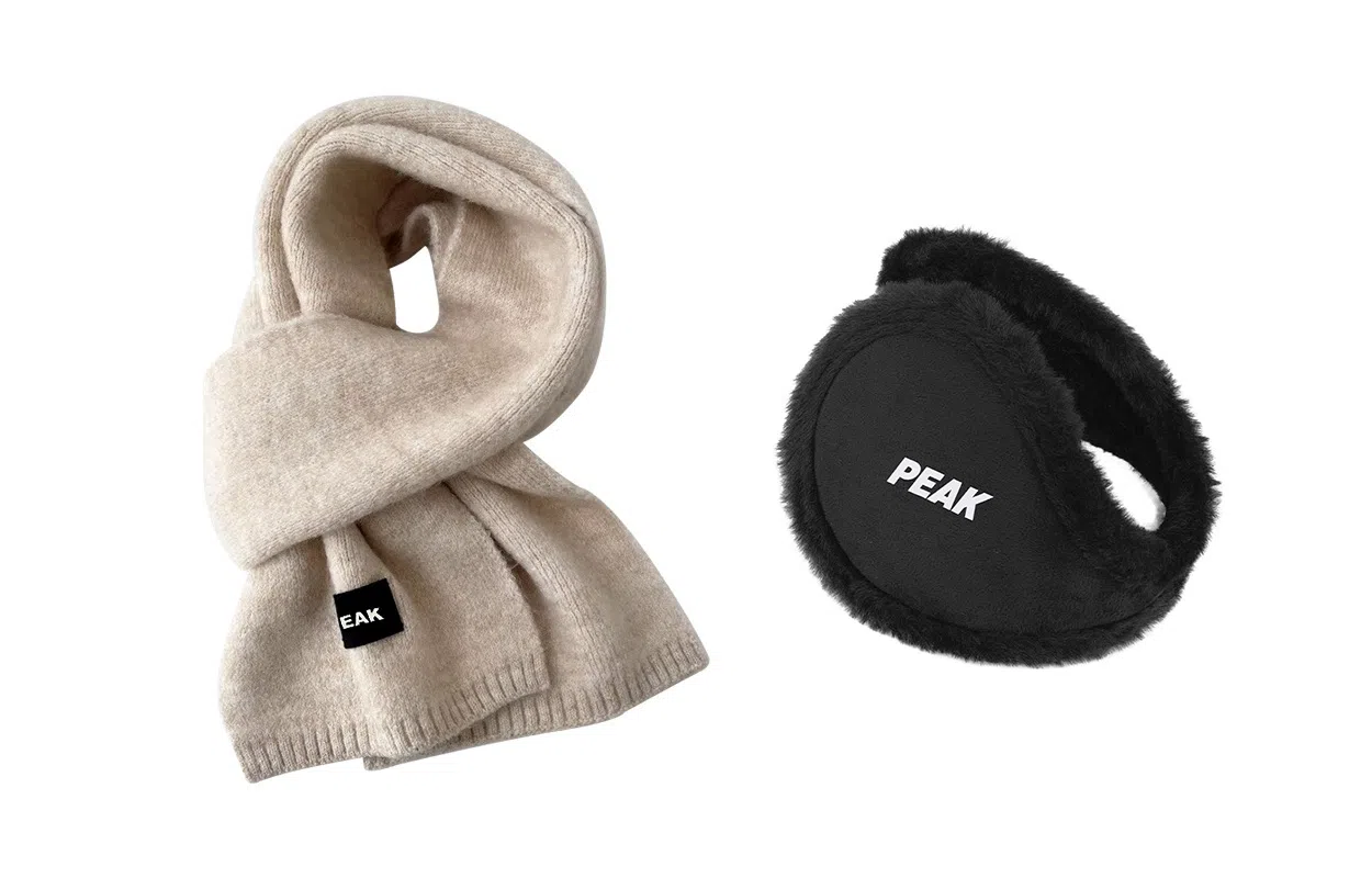 匹克 冬季保暖套装流苏千鸟格 绒线围巾 男女同款情侣款