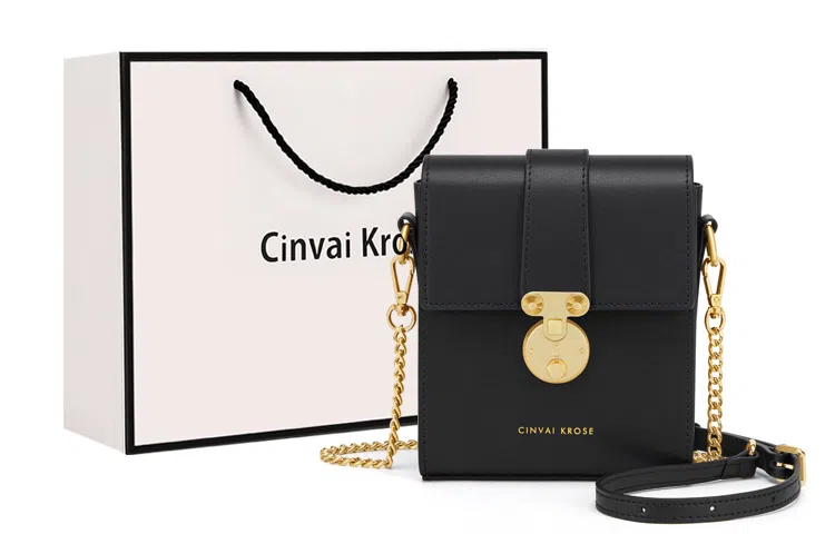 辛瓦伊·克洛斯 秋冬百搭通勤高级感轻便 牛皮 单肩包链条斜挎包手机包 常规 女款 黑色拼米白