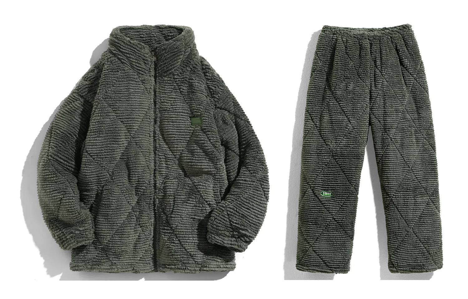 同语 寒冬保暖服 × 三层夹棉 情侣睡衣三层夹棉珊瑚绒加厚冬季家居服法兰绒加绒可外穿套装 家居套装 情侣款 松绿
