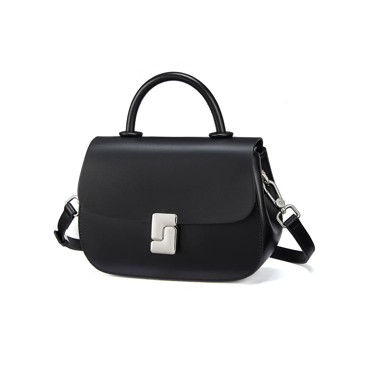 红蜻蜓 经典时尚斜挎包包秋冬百搭少女包 牛皮 高级感单肩包复古豆腐包腋下包轻便休闲通勤小方包 小号 女款 黑色/咖啡色