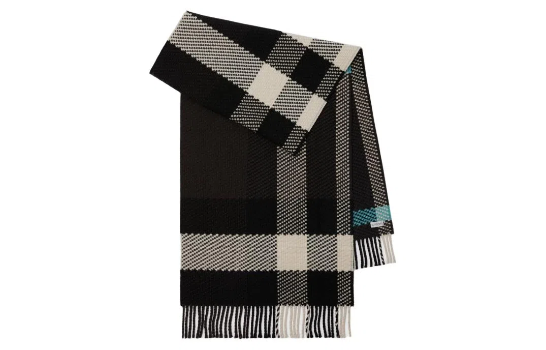 Burberry Check Fringed Wool Scarf Gray