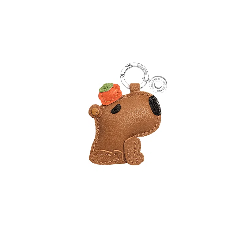 后鸟 包包挂件吊饰汽车挂件饰品水豚头顶好柿子可爱卡皮巴拉 手工小羊皮真皮 钥匙扣 男女同款情侣款 美拉德配色棕色橙色绿色