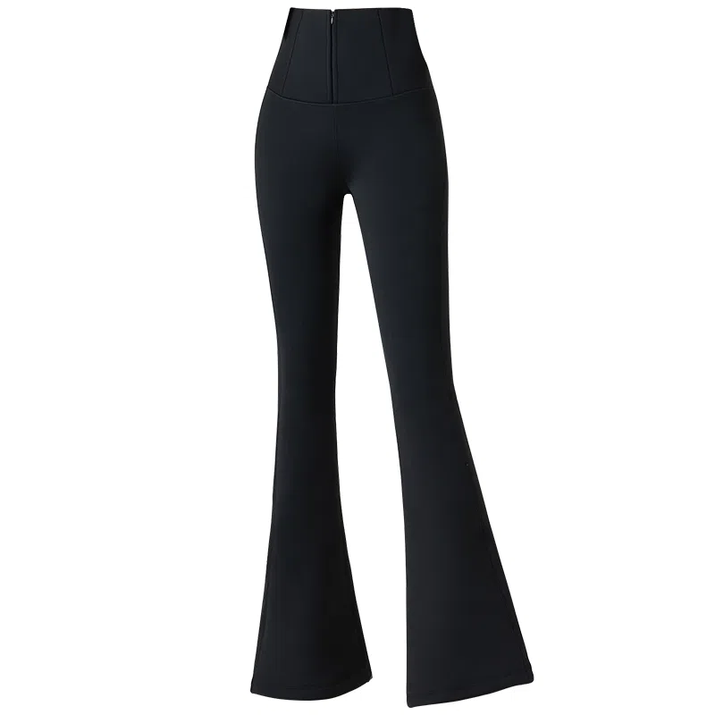 二三二三 加绒蚕丝微喇裤高腰休闲芭比鲨鱼拉链收腹提臀纯色塑身鲨鱼裤 女款 黑色