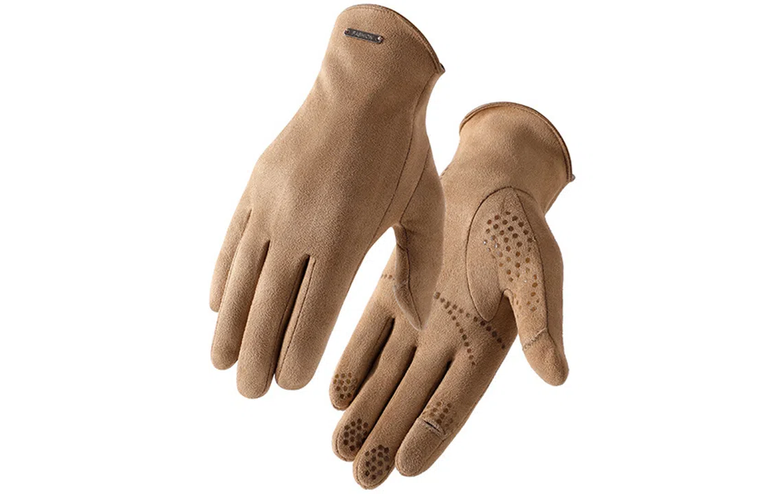 优幽兰 皮绒保暖分指 摩托车骑车加绒防滑耐磨露指可触屏 旅游防风防寒 百搭小众护手 健身手套 男款