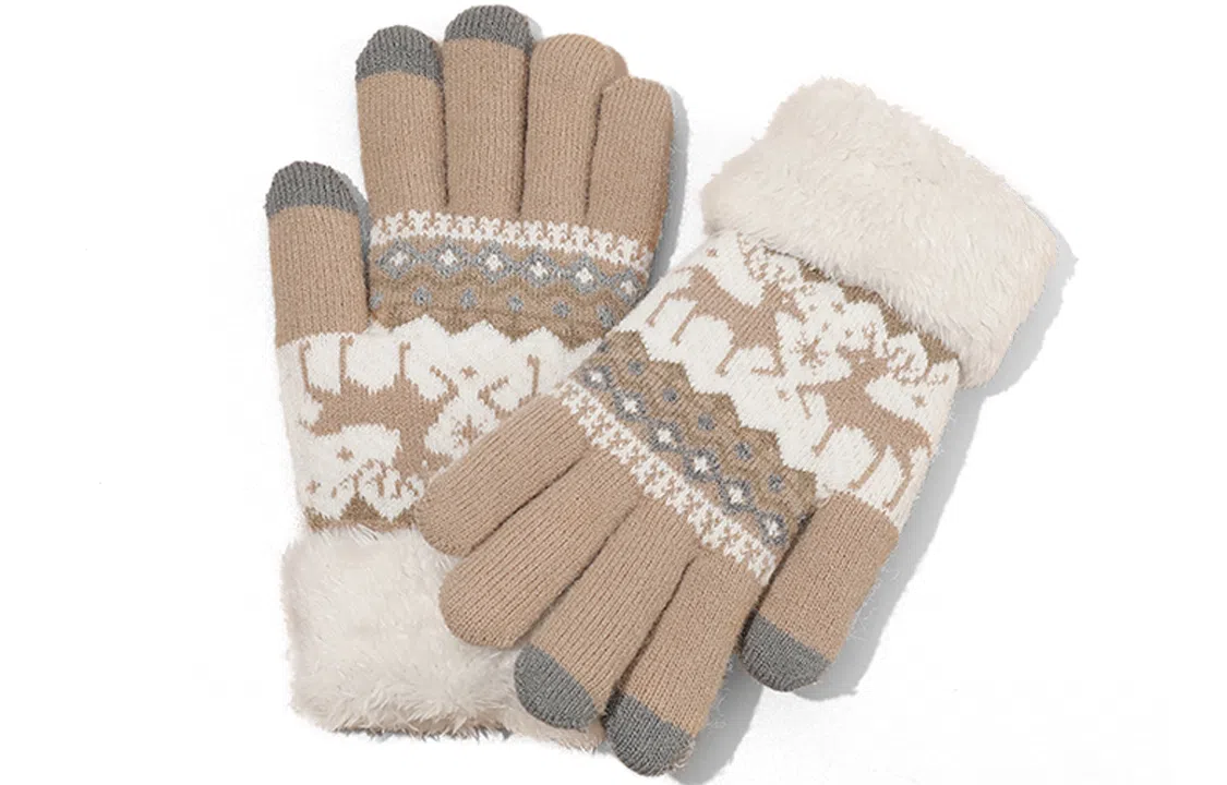 优幽兰 加绒加厚保暖骑行防风防寒可触屏针织户外运动设计感麋鹿分指 聚酯纤维 男女同款情侣款