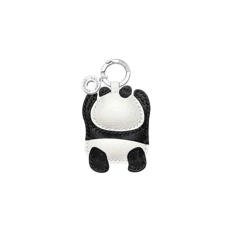 后鸟 抱抱大熊猫钥匙扣包包 手工小羊皮真皮 挂件 男女同款情侣款 黑色白色