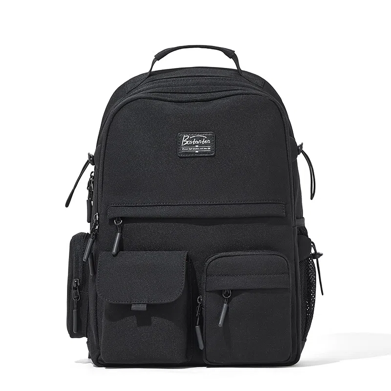 波斯丹顿 潮简约旅行休闲大学生通勤电脑 织物 书包双肩包 中号 男女同款情侣款 米黄/黑色