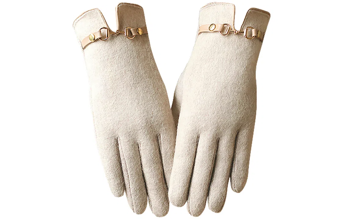 优幽兰 纯色保暖防风防寒五指防冻分指出行骑车保暖电动车上班通勤实用小众学生休闲护手 绒线手套 女款