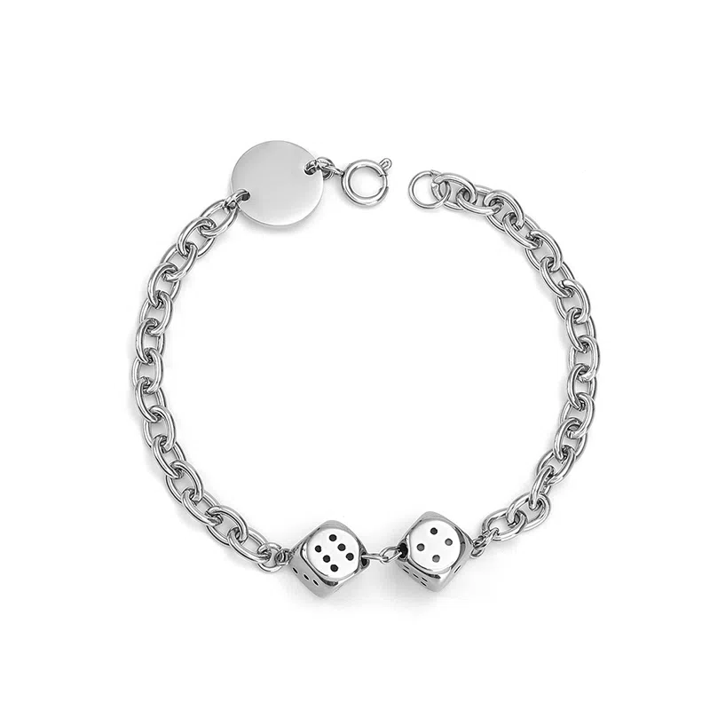 AKAK Destiny Dice Bracelet Titanium Steel Silver