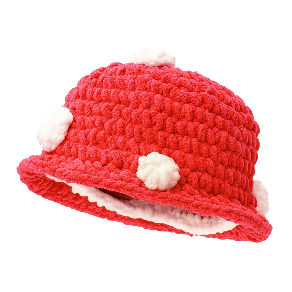 白卷 秋冬保暖防寒卡通蘑菇粗线 腈纶 针织绒线帽 男女同款情侣款