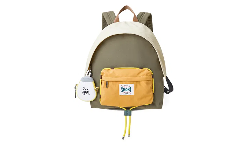 音魅 帽子美式复古大学生小众旅行包 背包双肩包 大容量 织物 女款 大号 米白/绿色