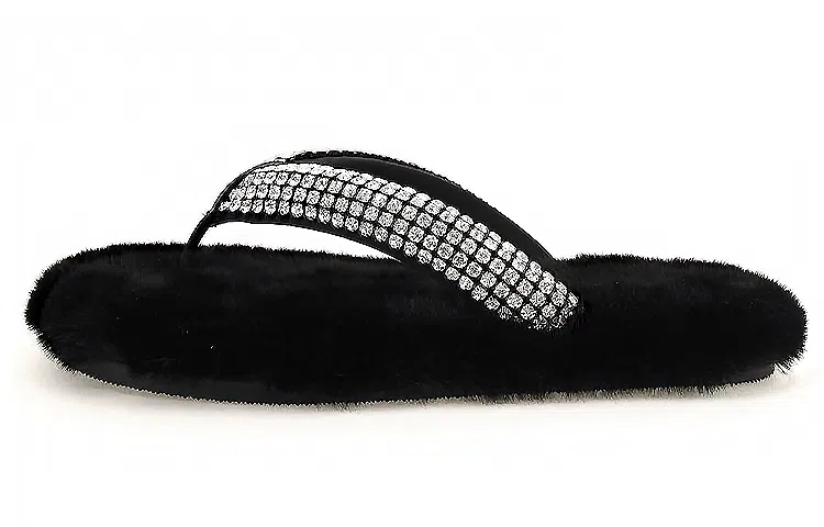 Alexander Wang Crystal Faux Fur Slides Black