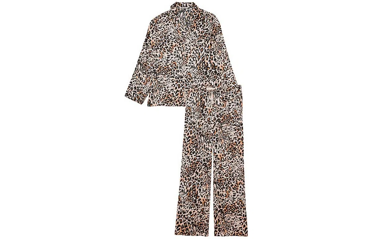 Victoria's Secret Satin Long Pajama Set Leopard