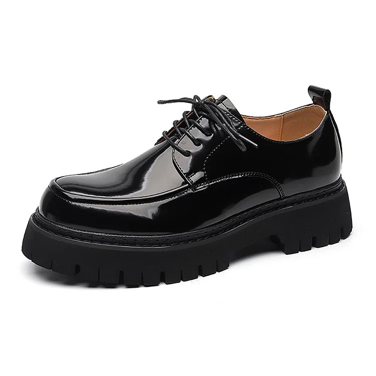 卡奇奥蒂 超纤皮 厚底增高时尚亮面简约商务德比 休闲鞋 男款 黑色