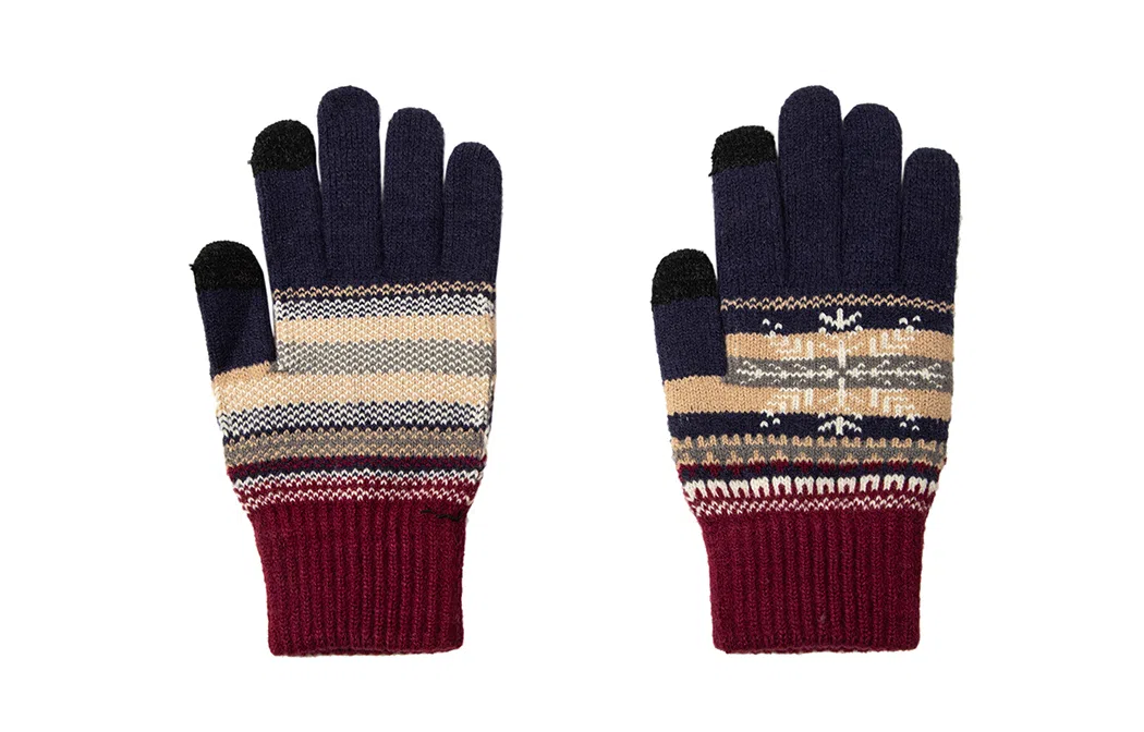 白卷 百搭保暖冬季针织雪花触屏骑车 手套 男女同款情侣款