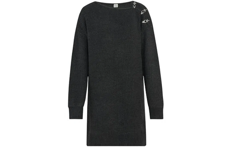 美洋 纯色简约针织长袖连衣裙 女款 碳灰