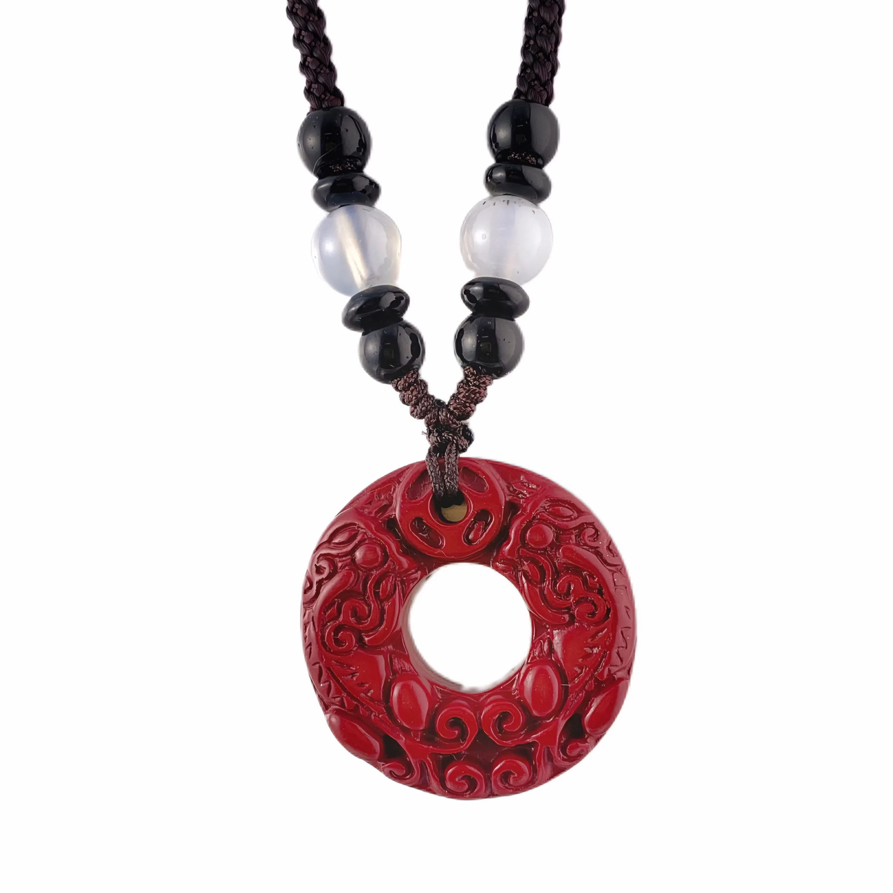 金瑞邦 新中式貔貅平安扣国风国潮 复古轻奢小众 再造辰砂朱砂 玉石项链 男女同款情侣款