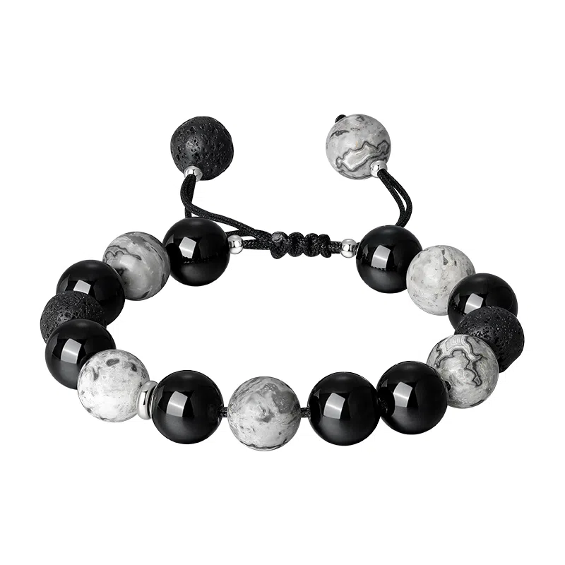 秦福炫 星空小陨石轻奢小众黑色 黑曜石 玉石手串 男款