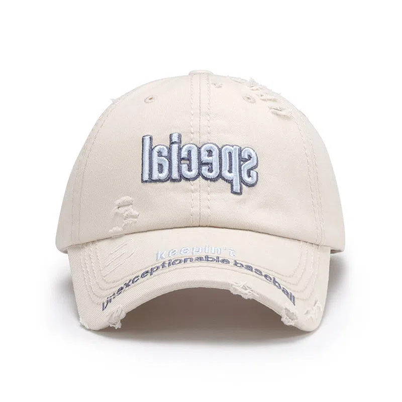 白卷 户外休闲软顶宽檐破洞字母刺绣 棉 棒球帽 男女同款情侣款