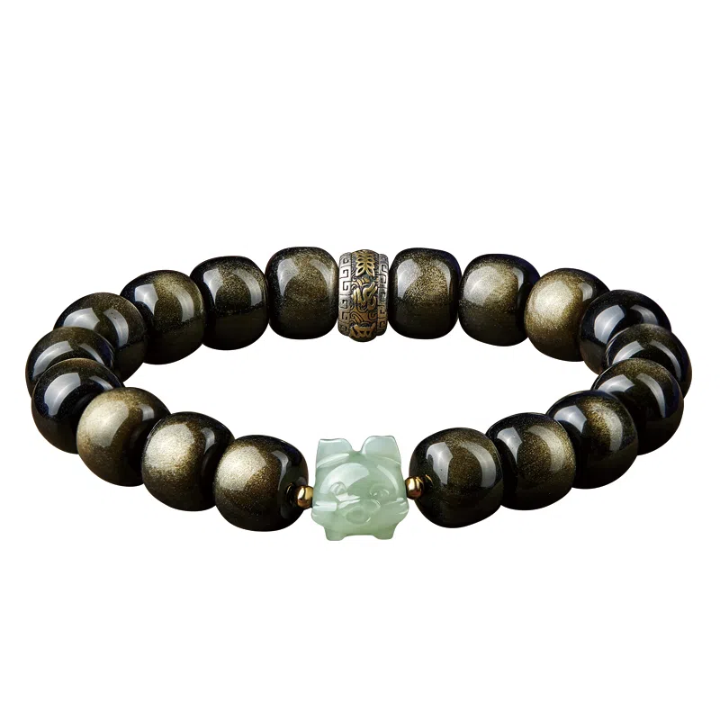 易明居 十二生肖文玩佛珠 黑曜石 玉石手串 男女同款情侣款