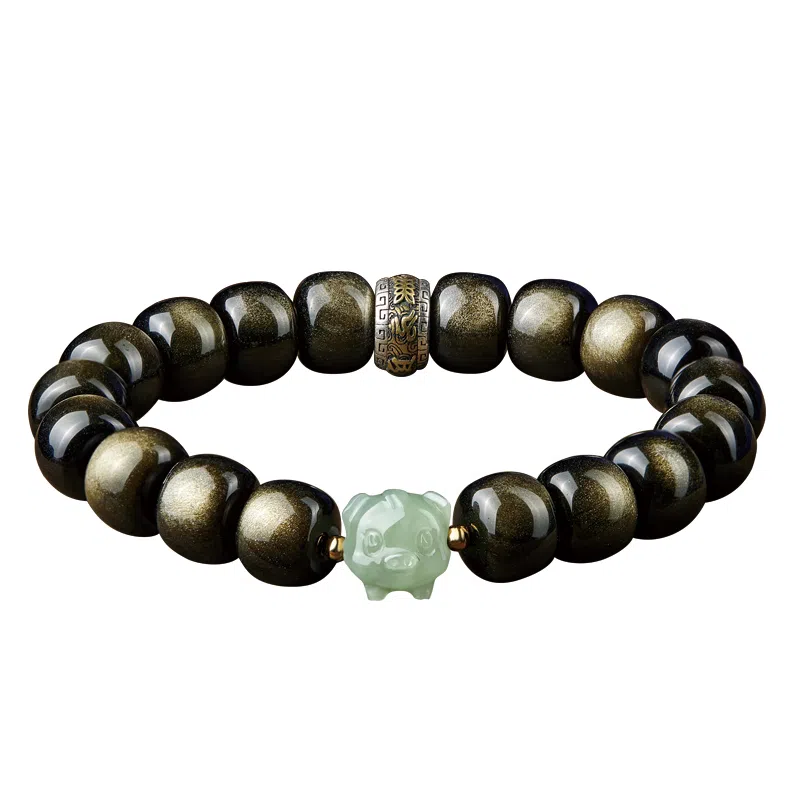 易明居 十二生肖文玩佛珠 黑曜石 玉石手串 男女同款情侣款