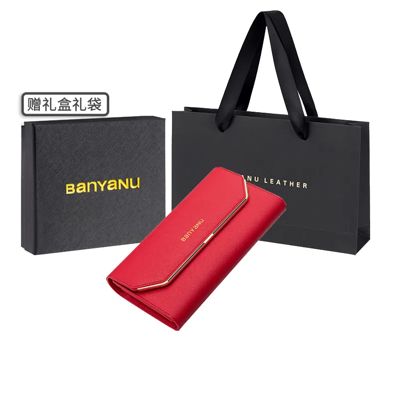 班亚奴 实用防盗刷时尚 多功能 牛皮 卡包钱包 女款 黑色/红色/粉色/玫红色/紫色/蓝色/金色/酒红色
