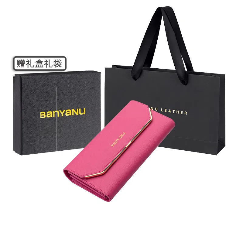 班亚奴 实用防盗刷时尚 多功能 牛皮 卡包钱包 女款 黑色/红色/粉色/玫红色/紫色/蓝色/金色/酒红色