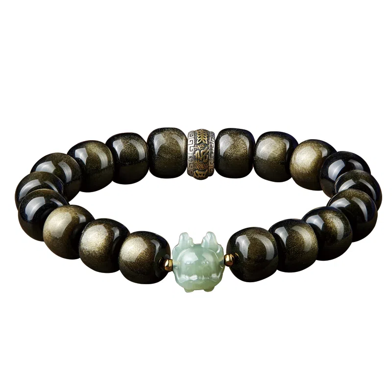 易明居 十二生肖文玩佛珠 黑曜石 玉石手串 男女同款情侣款