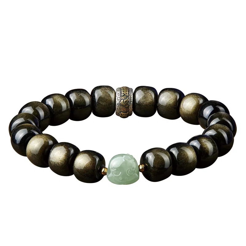 易明居 十二生肖文玩佛珠 黑曜石 玉石手串 男女同款情侣款