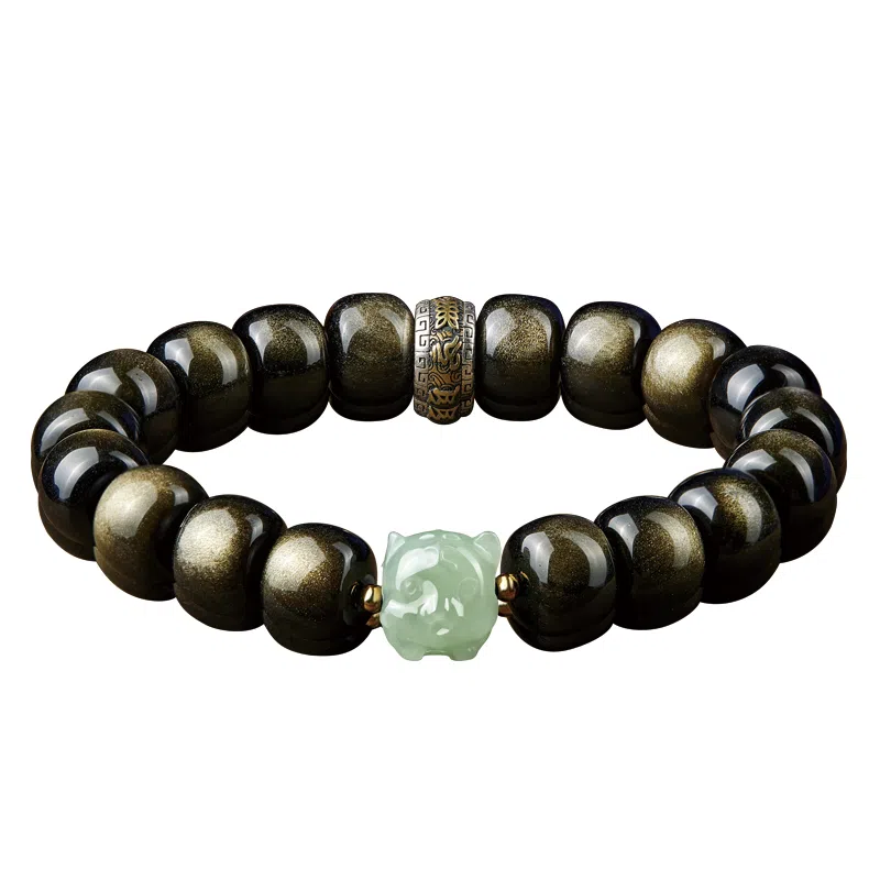 易明居 十二生肖文玩佛珠 黑曜石 玉石手串 男女同款情侣款