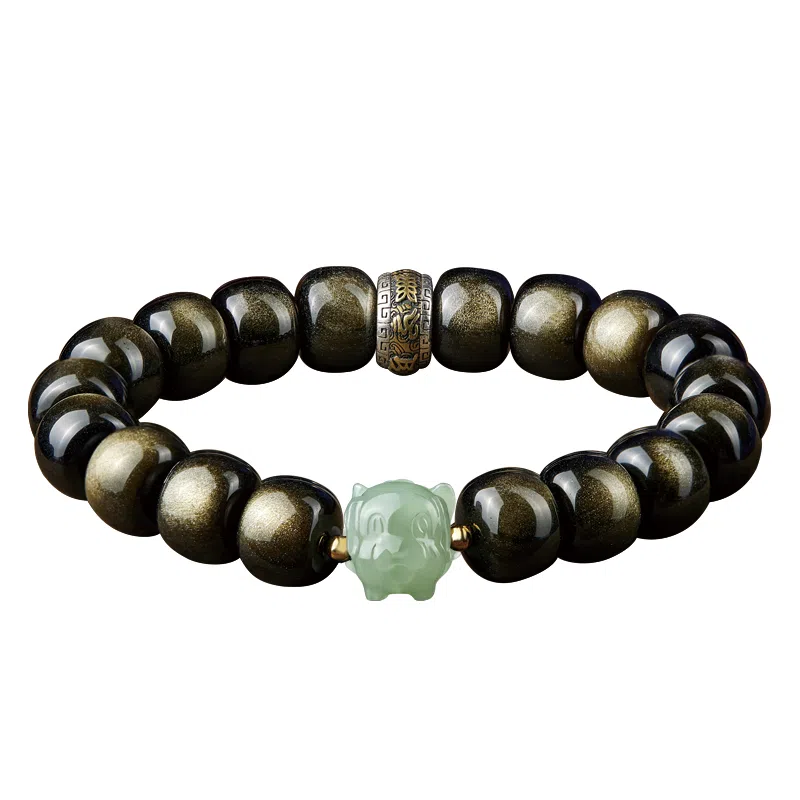 易明居 十二生肖文玩佛珠 黑曜石 玉石手串 男女同款情侣款