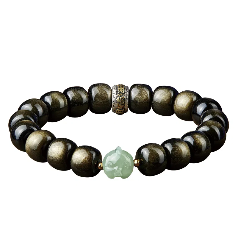 易明居 十二生肖文玩佛珠 黑曜石 玉石手串 男女同款情侣款