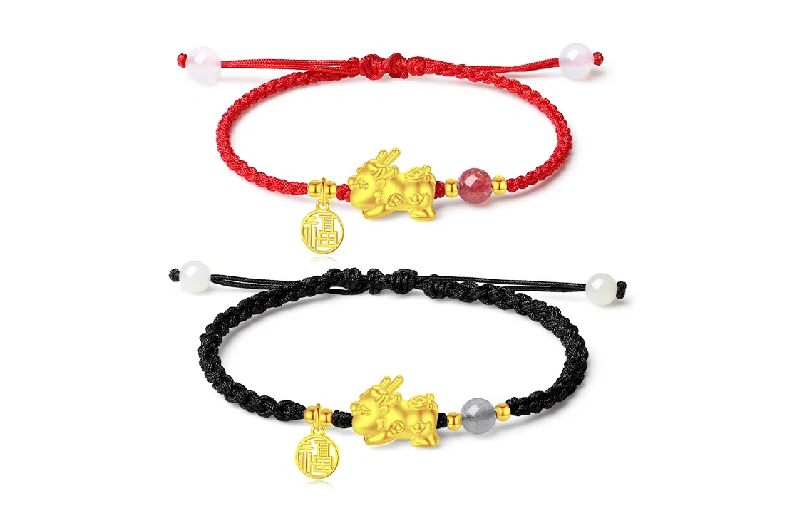 银千惠 貔貅编织手绳 新中式招财貔貅转运珠甜蜜一对国潮风吞金兽本命年红绳平安福字牌手饰 玛瑙 手链 男女同款情侣款 礼盒装
