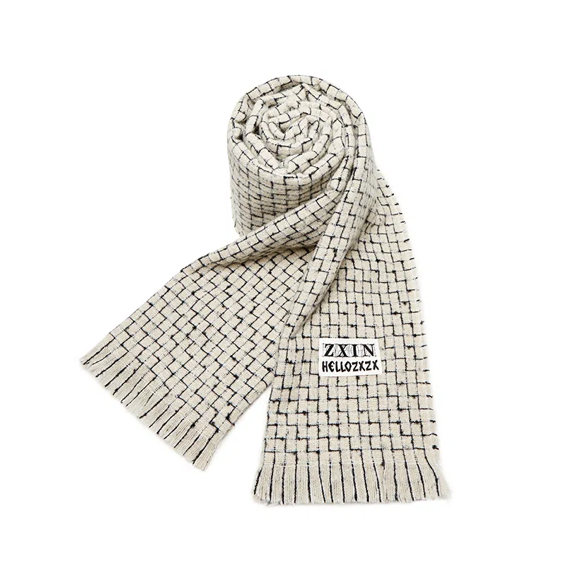 纳兰杜 韩版学生格子长款流苏 加厚加绒高级感外搭 围脖 女款 米色