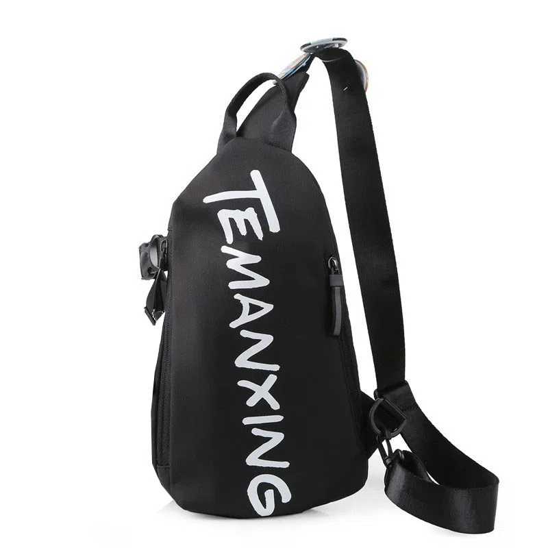 泰克森 潮流多功能休闲潮流个性轻便拉链开合 牛津布 胸包单肩包斜挎包 小号 男女同款情侣款 黑色/白色