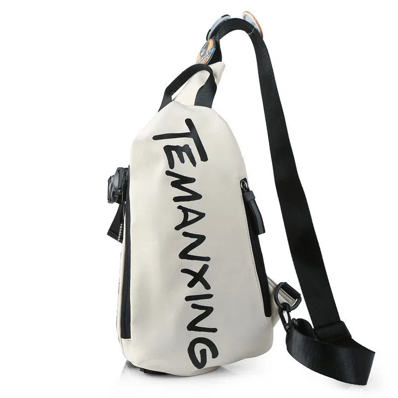 泰克森 潮流多功能休闲潮流个性轻便拉链开合 牛津布 胸包单肩包斜挎包 小号 男女同款情侣款 黑色/白色