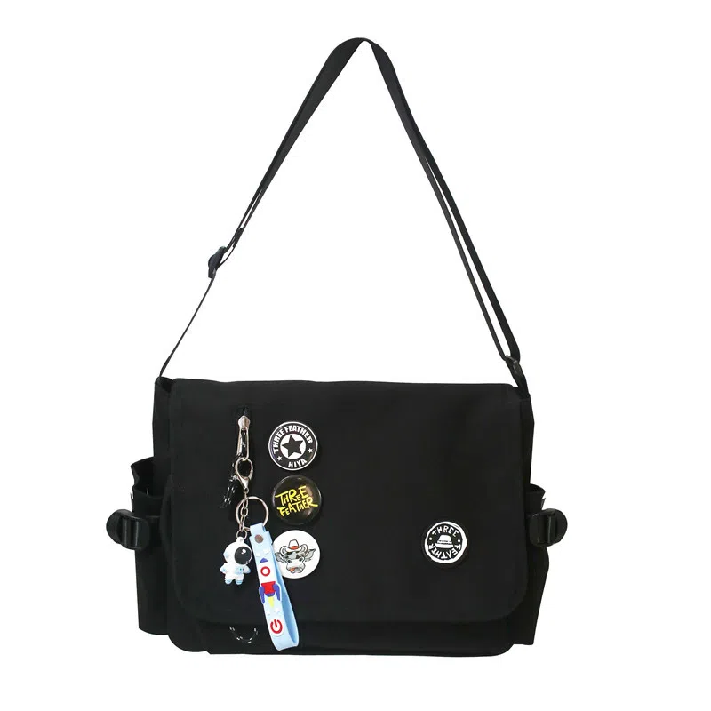 泰克森 单肩包日系简约时尚斜挎包校园工装休闲原宿挎包 尼龙 大号 白色/蓝色/黑色 男女同款情侣款