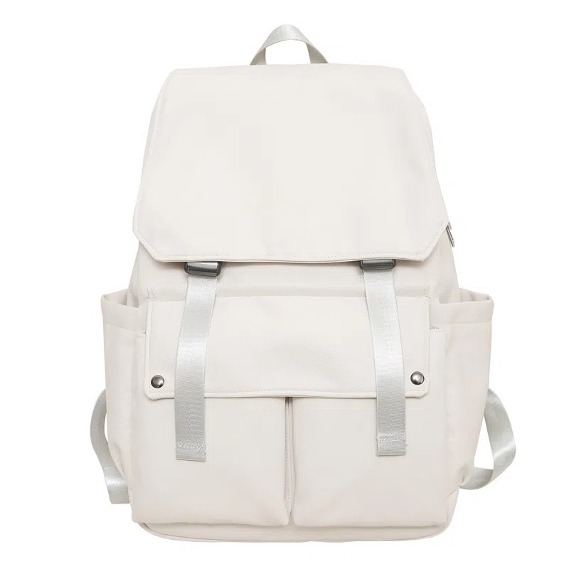 泰克森 开学季初中生纯色翻盖时尚潮流 尼龙 双肩包 男女同款情侣款 黑色/白色/蓝色/咖色