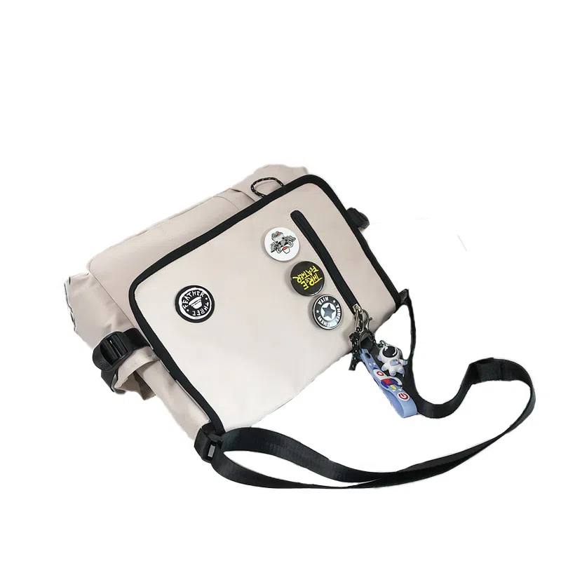 泰克森 单肩包日系简约时尚斜挎包校园工装休闲原宿挎包 尼龙 大号 白色/蓝色/黑色 男女同款情侣款