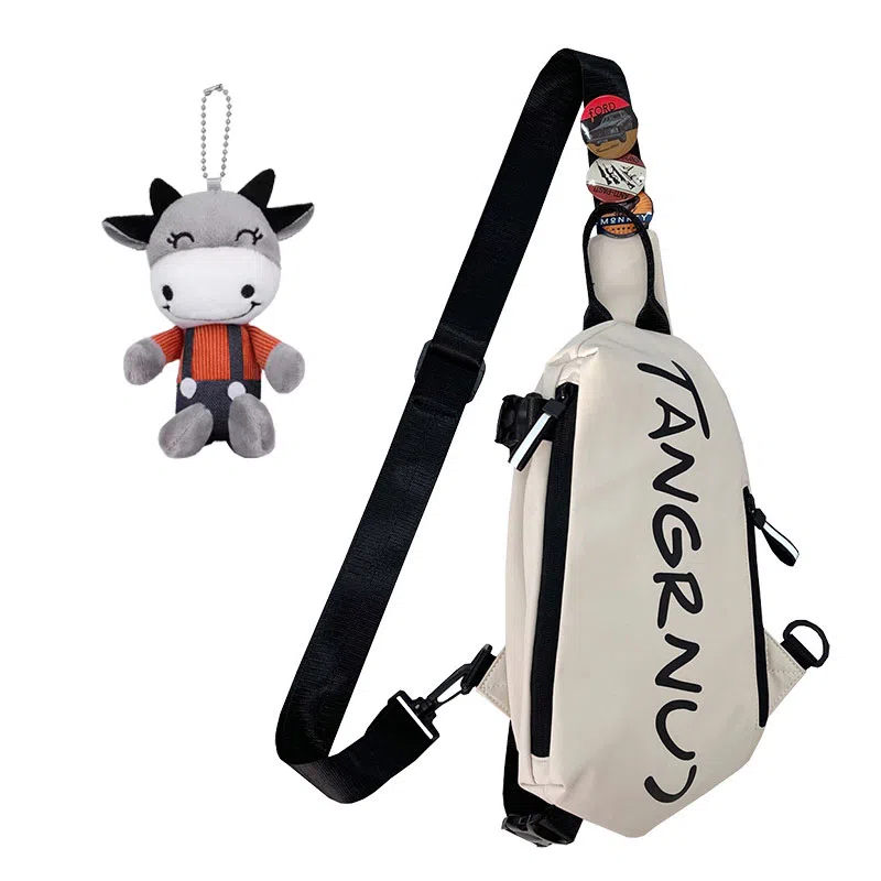 泰克森 拉链开合 尼龙布 单肩包 小号 男女同款情侣款 黑/白