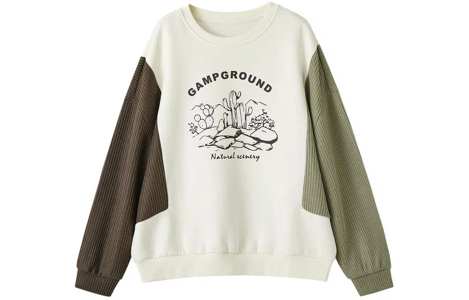 【dme】 宽松圆领套头拼色字母印花卫衣 女款 米白