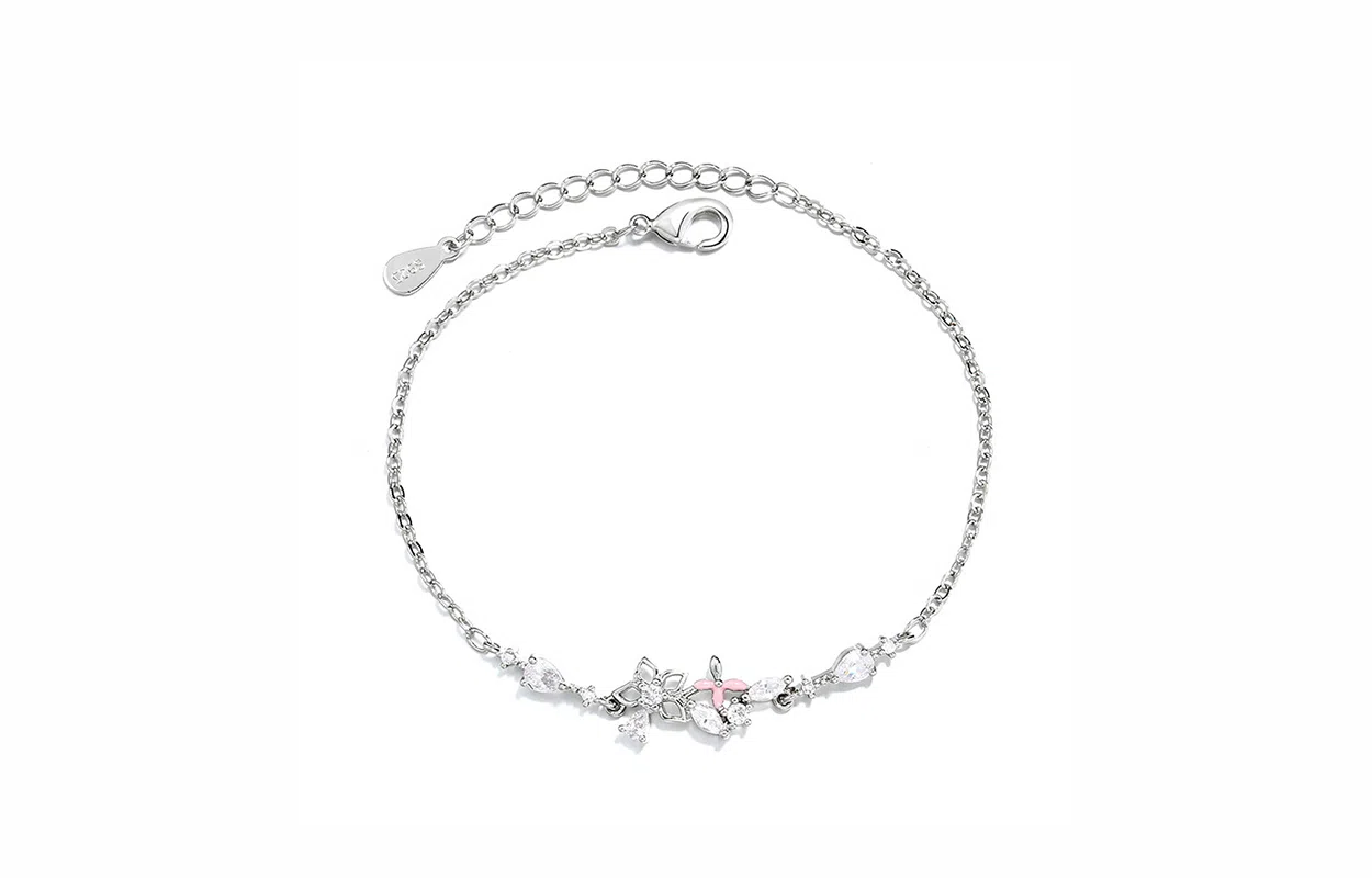 牧言 甜美可爱少女系简约小众设计高级感 镂空花朵微笑弧度水滴拼接百搭手饰 合金 樱花手链 女款