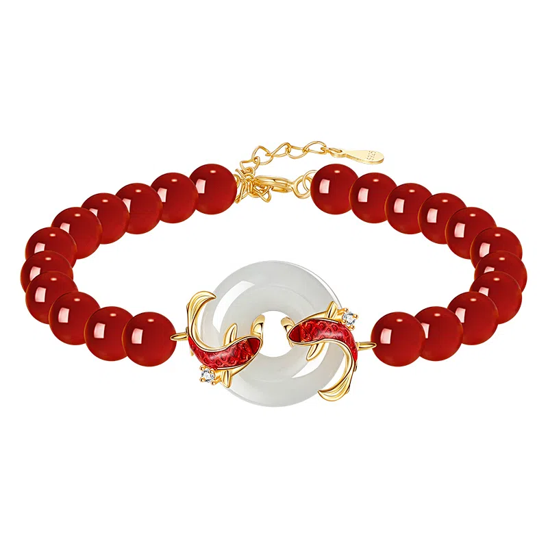 秦福炫 锦鲤平安扣 串珠国潮复古经典古风小众设计民族风新中式 玉髓 玉石手串 女款