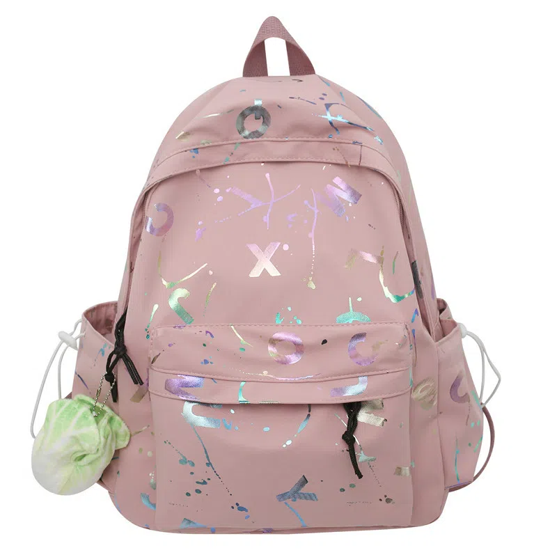 泰克森 日系字母印花 尼龙 背包双肩包 大号 男女同款情侣款 黑色/白色/粉色/绿色