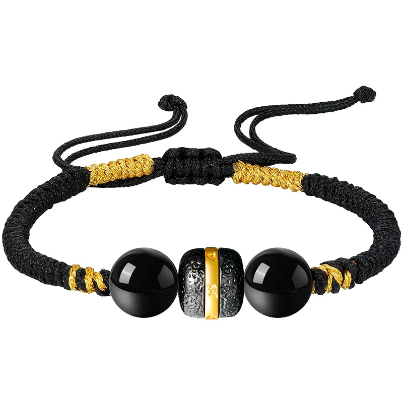 秦福炫 古风新中式大气 黑曜石 玉石手链/脚链 男款 礼盒装